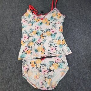 Midnight Coco Women XL Tropical Floral Pineapple 2 Piece Pajama Cami Set Pink
